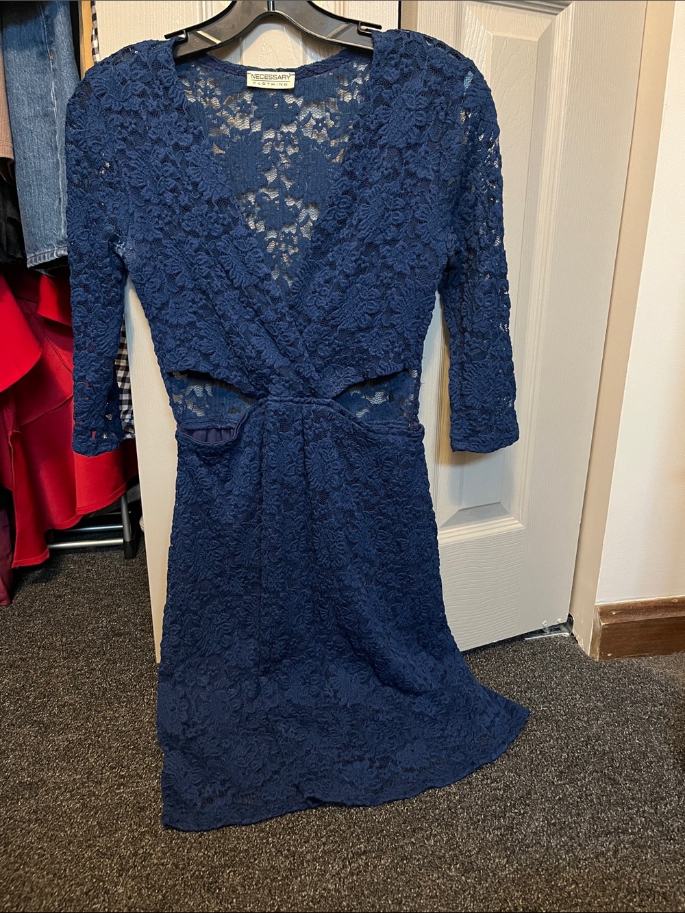 Necessary Clothing Navy Blue Lace Dress with Cutouts